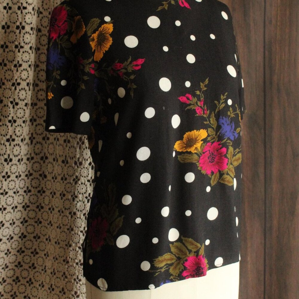 Vintage 1980s 1990s Blouse, Norton McNaughton Petites Polka Dot and Floral - Picture 7 of 11